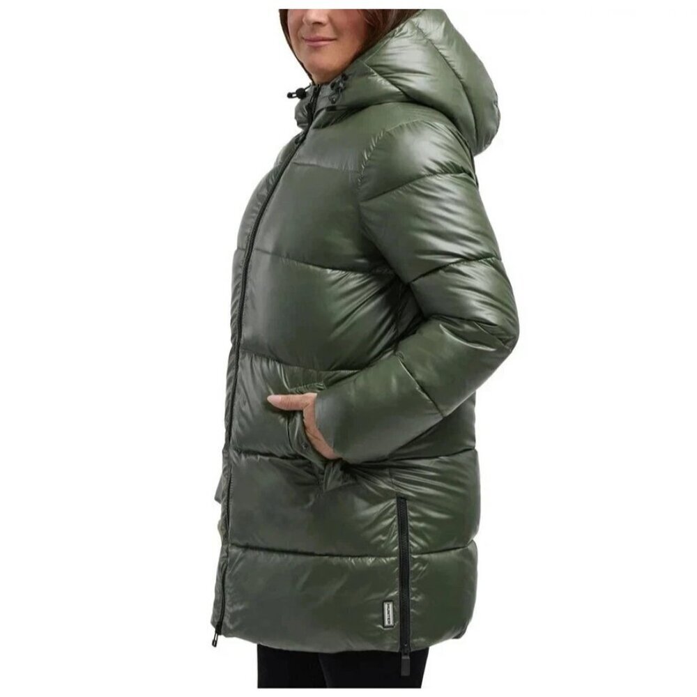 NEW Hunter Women's XS Mid Length Puffer Coat Olive Green Full Zip Hooded - Picture 3 of 13